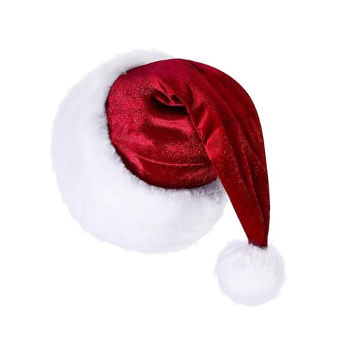 Agoky Weihnachtsmütze mit Bommel Erwachsene Nikolausmütze Fellrand Santa-Hut Weihnachtsfeier Kopfbedeckung für Cosplay Weihnachten Neujahr Karneval Requisiten Burgundy One Size von Agoky