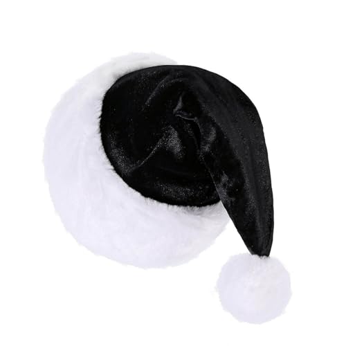 Agoky Weihnachtsmütze mit Bommel Erwachsene Nikolausmütze Fellrand Santa-Hut Weihnachtsfeier Kopfbedeckung für Cosplay Weihnachten Neujahr Karneval Requisiten Schwarz One Size von Agoky