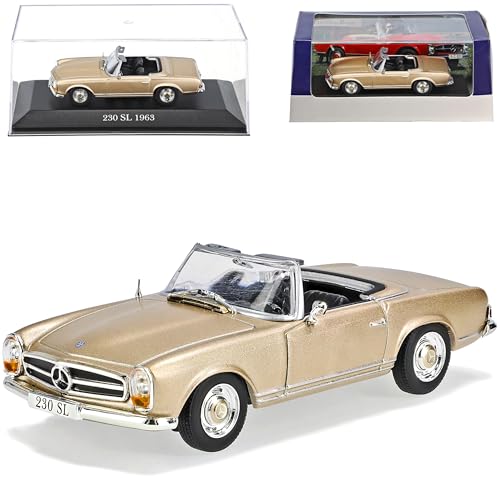 Agostini Mercedes-Benz 230SL W113 Pagode Roadster Gold Beige 1963-1971 1/43 Atlas Modell Auto mit individiuellem Wunschkennzeichen von Agostini