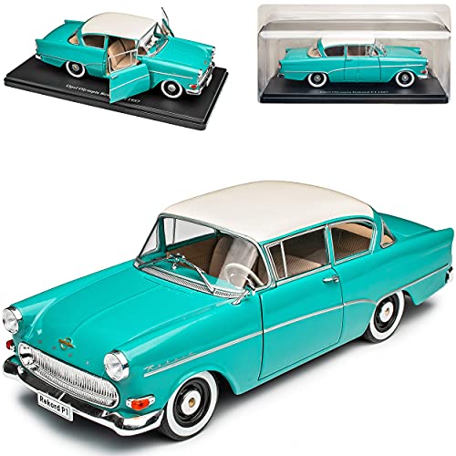 Agostini Opel Olympia Rekord P1 Blau mit Weissem Dach 1957-1960 Mit Sockel 1/24 Modell Auto mit individiuellem Wunschkennzeichen von Agostini