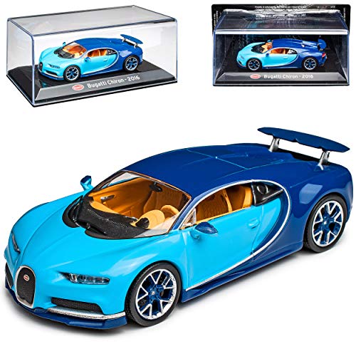 Agostini Bugatti Chiron Coupe Blau Ab 2016 mit Sockel und Vitrine 1/43 Ixo Modell Auto mit individiuellem Wunschkennzeichen von Agostini