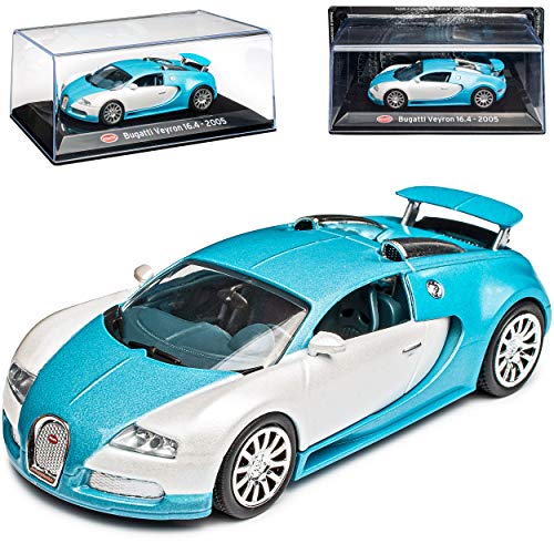 Agostini Bugatti Veyron 16.4 Coupe Blau mit Weiss 2005-2015 mit Sockel und Vitrine 1/43 Ixo Modell Auto mit individiuellem Wunschkennzeichen von Agostini