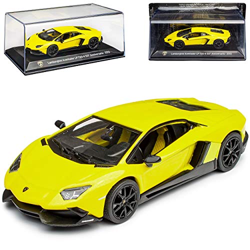 Lamborgihini Aventador LP720-4 Coupe Gelb 50. Geburtstag Ab 2011 mit Sockel und Vitrine 1/43 Ixo Modell Auto mit individiuellem Wunschkennzeichen von Agostini