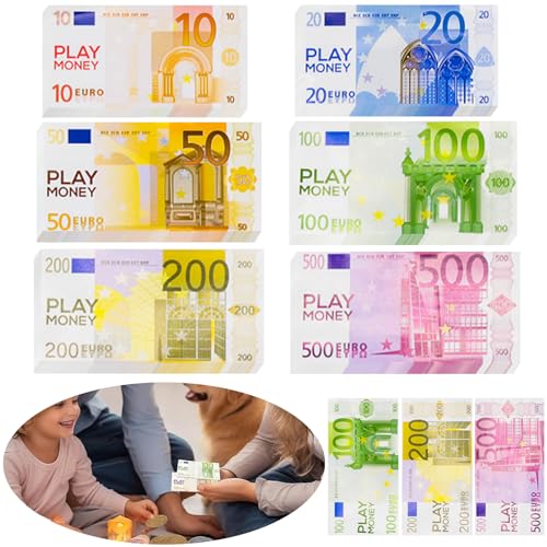 150 Stück Spielgeld Euro Scheine Originalgröße Copy Geld Film Play Geldscheine Toy Prop Money Geldscheine Spielgeld set Fake Euro für Kinderladen Spielen Und Lernen (10/20/50/100/200/500 €) von AhLmA