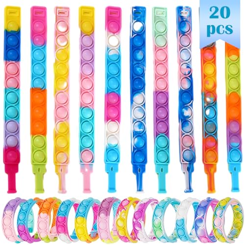 20 Stück Popit Armband Set Zappelspielzeug Armband Simple Dimple Fidget Toy Armband Spielzeug Anti Stress zum Stressabbau, Angstlinderung für Kinder, Jungen und Mädchen (Regenbogen) von AhLmA