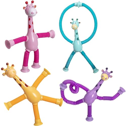 4er-Set Saugnapf Spielzeug Teleskop Saugnapf Giraffe Spielzeug für Flugreisen Teleskop Giraffe lindert Stress und Ängste für autistische Kinder und Erwachsene (Giraffen-Stil) von AhLmA