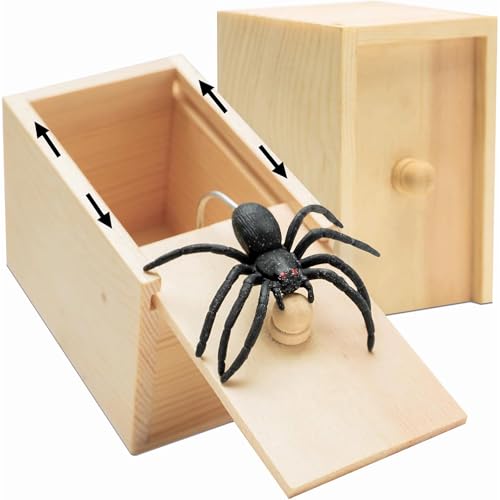 AhLmA 2 Stück Spinne Spielzeug Halloween Spielzeug Blind Box Streichbox Gefälschte Spinnen Box Spielzeug aus Holz perfekt für Halloween, Geburtstag, Weihnachten, Party, Kinder und Erwachsene von AhLmA