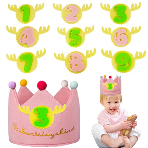 AhLmA Numbers Birthday Crown Verstellbar Geburtstagskrone 1 Geburtstag Junge Geschenke Geeignet für Geburtstagsdekoration Jubiläum Party Cosplay Festival Babyparty-dekoration(Rosa) von AhLmA