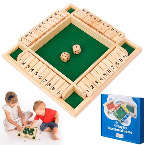 AhLmA Würfelspiele Shut The Box Game für 4 Gesellschaftsspiele Holz Tischspiele Holz Geeignet für Camping, Reisen, Picknicks und Partys usw (Holzfarbe) von AhLmA