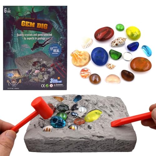 Gemstone Dig Kit Ausgrabungsset Edelsteine Ausgrabungsset für Kinder Kosmos Mineralien Ausgrabungsset Edelsteine Ausgraben für Kinder Ostergeschenke Kinder mit Grabwerkzeugen Natursteine von AhLmA