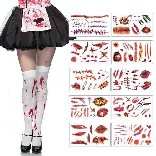 Halloween Strümpfe Blutige Strumpfhose Halloween Narben Tattoos Blutige Kniestrümpfe Halloween Kostüm Halloween Wunde perfekt für Partys, Kostüme, Festivals, Verkleidungen von AhLmA