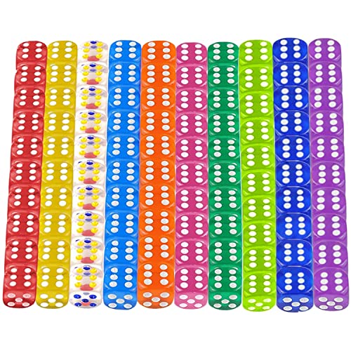 Aheagou 100 Stück Würfel Set,12mm Sechsseitiger Würfel Bunt, Polyedrisch Würfel Transparent Würfel Set,Spielwürfel Tischspiele für Spiel und Party von Aheagou