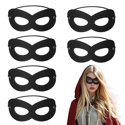 AhhiAboo 6 Stück Schwarze Maskerade Maske Augenmaske - Maske Fasching Maskeradenmaske mit Elastischem Gürtel - Einbrecher Kostüm, Dieb Kostüm Kinder Filzmaske für Kostüm Zubehör Maskerade Party von AhhiAboo