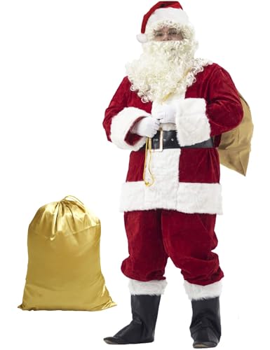 Ahititi Weihnachtsmann-Kostüm für Herren, Weihnachtsmann-Anzug, Erwachsene, 11-teilig, Deluxe-Profi-Weihnachtsmann-Outfit, Weihnachten, Cosplay, XXXL von Ahititi