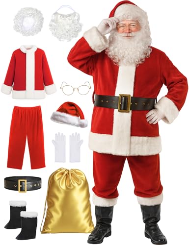 Ahititi Weihnachtsmann Kostüm für Männer Deluxe Erwachsene Santa Anzug Herren Rot 10 teilig Professionelles Weihnachtsmann Outfit Weihnachten Cosplay Party Ahititi Weihnachtsmann Kostüm für Männer Deluxe Erwachsene Santa Anzug Herren Rot 10 teilig Professionelles Weihnachtsmann Outfit Weihnachten Cosplay Party von Ahititi