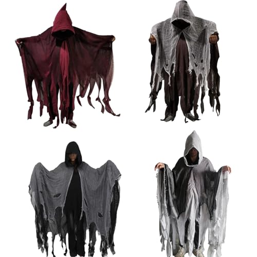 Ahuuen 185cm Halloween Geisterumhang | Halloween Umhang Mit Kapuze | Sensenmann Kostüm | Geist Cape Outfit | Halloween Kostüm Gruselig | Gruseliger Hexenumhang Zubehör Für Herren Damen von Ahuuen