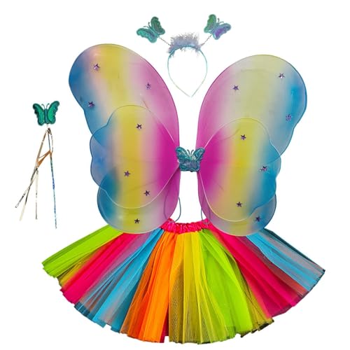 Ahuuen Fairy Princess Kostüm, Mädchen Märchenkleid | Kids Fairy Cosplay Set | Dress -up -Outfit mit LED -Flügeln, Tutu -Rock, Stirnband, Zauberstab, Cosplay -Accessoires für Halloween Holiday von Ahuuen