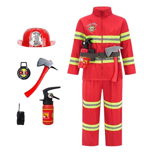 Ahuuen Feuerwehr Kostüm Kinder | Kinder Feuerwehr Rollenspiel Set | Feuerwehrmann Kostüm Set | Feuerwehrkostüm | Feuerwehrchef Cosplay Karneval Kostüm Für Junge Und Mädchen von Ahuuen