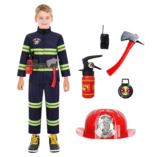 Ahuuen Feuerwehr Kostüm Kinder | Kinder Feuerwehr Rollenspiel Set | Feuerwehrmann Kostüm Set | Feuerwehrkostüm | Feuerwehrchef Cosplay Karneval Kostüm Für Junge Und Mädchen von Ahuuen