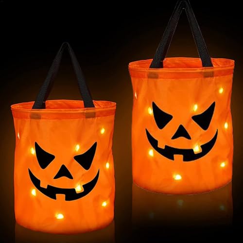 Ahuuen Halloween Süßigkeiten Tasche | Halloween kür-bis Candy Bag | LED Leuchtende Süßigkeiten Taschen | Halloween Korb Für Süßigkeiten | Geschenktasche Für Halloween p-arty von Ahuuen