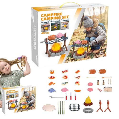 Ahuuen Lagerfeuer-Spielzeug, Lagerfeuer-Set für Kinder - Spielzeug mit gefälschten Feuersteinen | Pretend Camping Spielset Lagerfeuer Spielen Essen Spielzeug Indoor Outdoor Spielzeug für 3-6 Jahre von Ahuuen