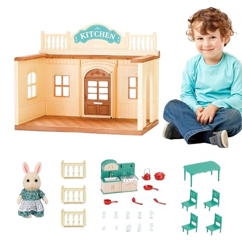 Ahuuen Puppenhaus-Set aus Holz,Puppenhaus-Set aus Holz | Fine Motor Toys Tiny House Spielset - Lernspielzeug, Miniatur-Puppenhaus-Bausatz, Kleinkindspielzeug-Bausatz, Rollenspiel für Kinder ab 3 von Ahuuen