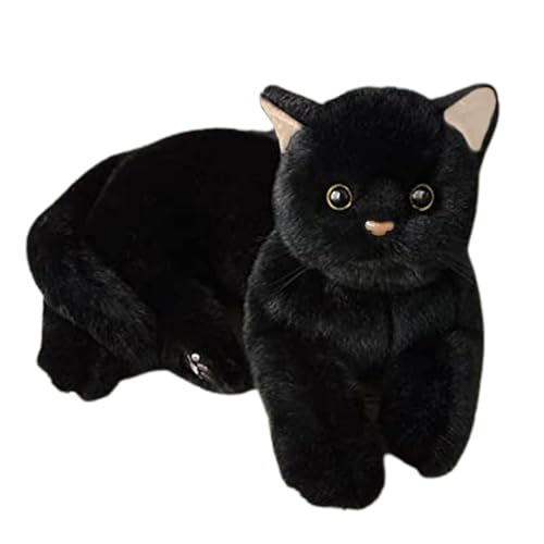 Ahuuen Schwarze Katze Plüschtier | Schwarze Katze Kuscheltier | Katze Plüschtiere | Weiches Plüsch-Kuscheltier | Simuliertes Schwarzes Katzenplüsch Für Mädchen, jun-gen, Kinder von Ahuuen