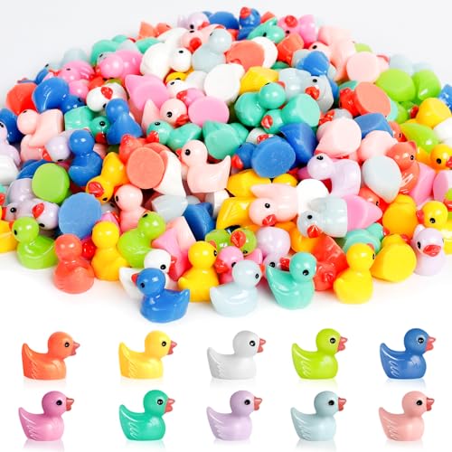 AiQInu 200 Stück Bunte Kleine Enten, Mini Harzente Ente 10 Farben, Figuren Ente für Miniaturfiguren Aquarium GartenLandschaft Puppenhaus Ornament Basteln DIY-Zubehör Miniaturstatuen und Heimdekora von AiQInu