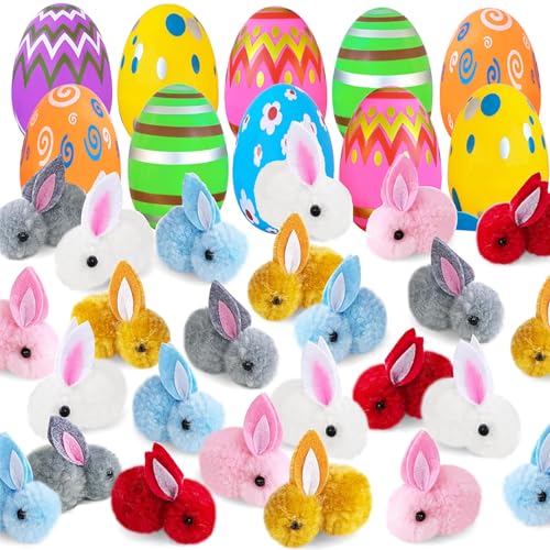 12 Stk Gefüllte Ostereier, 12 Stk Mini Ostereier gefüllt Bunny Spielzeug, 2025 Neu Ostern Spielzeug Geschenke, kleine ostergeschenke für kinder, Ostereiersuche, Partygeschenke (Plüschhase + Ostereier) von AiQiMinHao