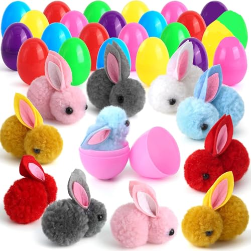 12 Stk Gefüllte Ostereier, 12 Stk Mini Ostereier gefüllt Bunny Spielzeug, 2025 Neu Ostern Spielzeug Geschenke, kleine ostergeschenke für kinder, Ostereiersuche, Partygeschenke (Plüschhase + Ei) von AiQiMinHao