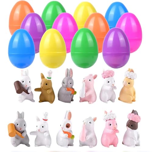 AiQiMinHao 12 Stk Gefüllte Ostereier, 12 Stk Mini Ostereier gefüllt Bunny Spielzeug, 2025 Neu Ostern Spielzeug Geschenke, kleine ostergeschenke für kinder, Ostereiersuche, Partygeschenke (Hase + Ei) von AiQiMinHao