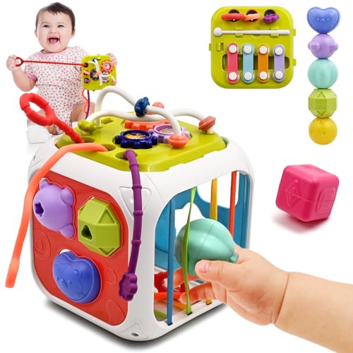 Spielzeug ab 1 Jahr, 7 in 1 Montessori Babyspielzeug Motorikschleife Activity Center Motorikspielzeug Lernspielzeug Sensorik Sortierspiel Motorikwürfel für 3 6 8 9 18 Monate Junge Mädchen Geschenk von AiTuiTui