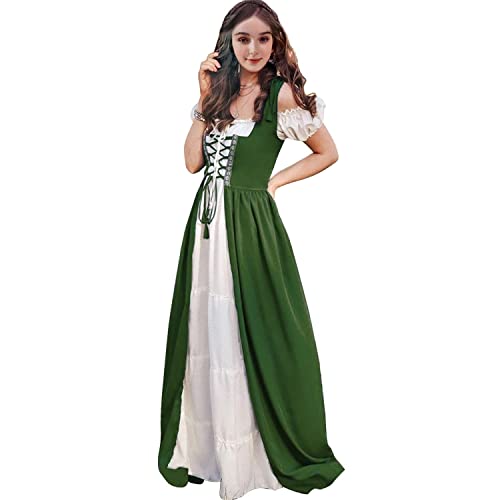 Aibaowedding Renaissance-Kleid für Damen, mittelalterliches Kleid, Halloween-Kostüm für Damen (grün, kurzärmelig, 2XL/3XL) von Aibaowedding