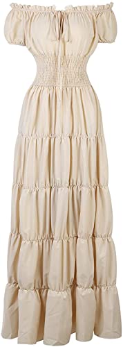 Aibaowedding Renaissance Kostüm Damen Mittelalter Chemise Bauernkleid Irisch Boho Lange Kleider(Beige,m) von Aibaowedding