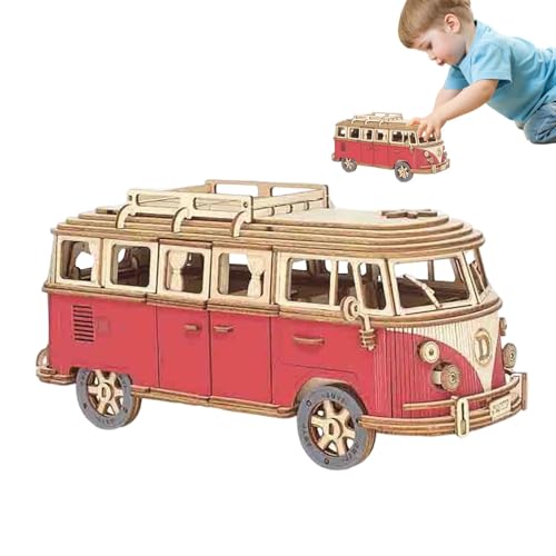 3D Bus Puzzle Aus Holz – 3D Bus Puzzle Set | Lustige 3D Holzpuzzles, Tourbus Modell, Spielzeugbausatz | Holzbastel Tourbus Puzzle Bausatz Für Kinder Und Erwachsene (rot) von Aibyks