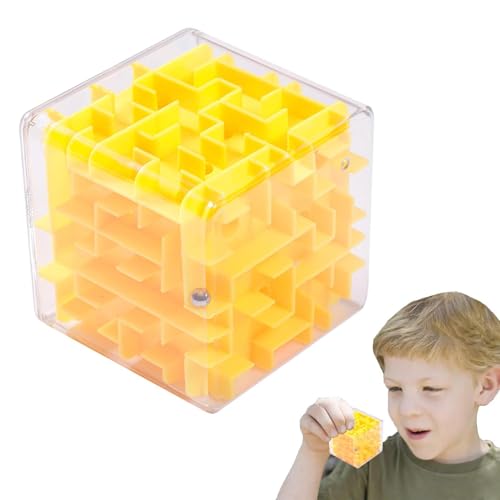 3D Labyrinth Würfel – 3D Rätsel Für Kinder | 3D Puzzle Schwerkraft Labyrinth Ball Denksport Spiele | Tragbares Würfellabyrinth, Pädagogisches Zappelspielzeug, Geburtstagsgeschenk Für Kinder (gelb) von Aibyks