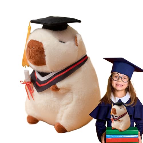 Aibyks Abschlussgefüllter Tier - Süße Capybara Plüschspielzeug | Abschluss Capybara Plush Doll Werfen Kissen Mit Cap | Weiches Tier Schlafend Umarmend Kissen Für Jun-gen Und Mädchen Anwesend (Weiß) von Aibyks