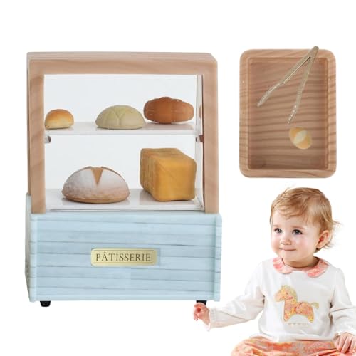 Aibyks Bäckerei-Schrank-Modell-Puppenhaus, Miniatur-Dessert-Schrank, Puppenhaus-Bäckerei- -Gebäckspielzeug im Maßstab 1:12, Kuchenständer-Vitrine, -Bäckereikoffer für Kinder ab 3 Jahren von Aibyks