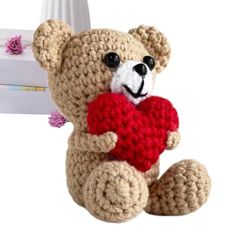 Aibyks Bär gestrickte Puppe, Bär Häkelpuppe | Plüschbär Strickpuppe Süße Häkelpuppe - Handgefertigtes Taschenplüschtier mit Herz für Kinder und Mädchen von Aibyks