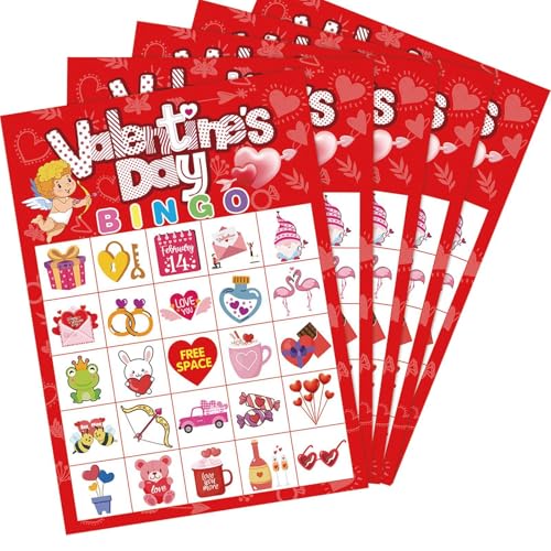 Aibyks Bingo-Karton zum Valentinstag,Valentinstag-Bingokarten, Kreative Bingokarten für Familientreffen, Leichte Bingokarten, Unterhaltungsbrettspiel-Bingokarten für Verabredungen, Klassenzimmer oder von Aibyks