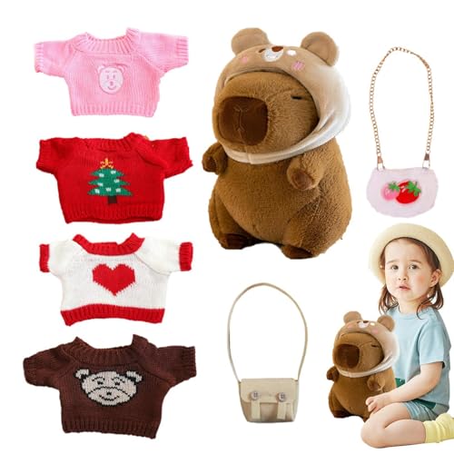 Aibyks Capybara Plüschtiere – Niedliche Capybara Plüschtiere Mit 7 Kleidungsstücken Und Accessoires | 23 cm Großes Capybara Plüschtier | Weiche Capybara Plüschpuppe Als Geschenk Für Kinder (B) von Aibyks