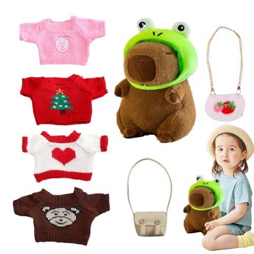 Aibyks Capybara Plüschtiere – Niedliche Capybara Plüschtiere Mit 7 Kleidungsstücken Und Accessoires | 23 cm Großes Capybara Plüschtier | Weiche Capybara Plüschpuppe Als Geschenk Für Kinder (C) von Aibyks