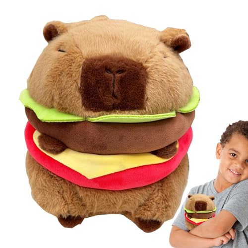 Aibyks Capybara Stofftier,Gefüllter Capybara | Plüsch Capybara Puppenkissen | Niedliche, weiche Hamburger-Form, ideal als Dekoration für Zuhause, Partys, Kinder, Mädchen von Aibyks