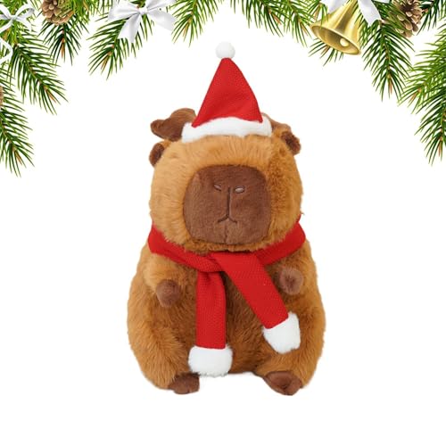 Aibyks Capybara Stofftier,Weihnachtsstofftier Capybara | Süße Weihnachts-Plüsch-Tierpuppe - Weicher und entzückender Cartoon-Capybara-Plüschtier für Wohnzimmer, Schlafzimmer von Aibyks