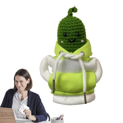 Aibyks Emotionale Unterstützung häkeln,Emotionale Unterstützung Pickle,Gurke Gehäkelter Kapuzenpullover Positive Pickle Plüsch | Pickle Strickwollpuppe mit Karte, tragbarer Plüsch zur emotionalen von Aibyks