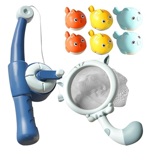 Aibyks Fischereispielzeug, magnetisches Fischereispielzeug | Magnet Pole Rod Net Interactive Children Bath Game,Kinder Angelspiel farbenfrohe Fischspielset für die Badewanne in der Heimatbad von Aibyks