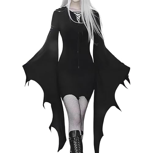 Aibyks Fledermausflügel-Kleid Halloween, Fledermausflügel-Kleider für Damen,Vintage Halloween Kleid mit Fledermausärmeln - Damen Gothic-Kleid mit Fledermausärmeln, Partykleid für Halloween, Cosplay, von Aibyks