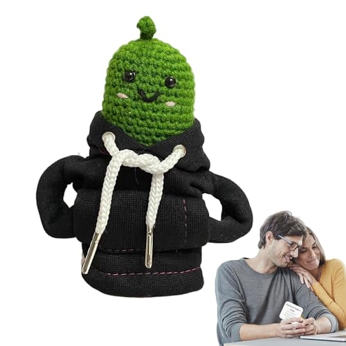 Aibyks Häkelgurke, Emotionale Unterstützung häkeln,Lustiger Positive Pickle Plüsch im Kapuzenpullover - Pickle Strickwollpuppe mit Karte, tragbarer Plüsch zur emotionalen Unterstützung zur Ermutigung von Aibyks