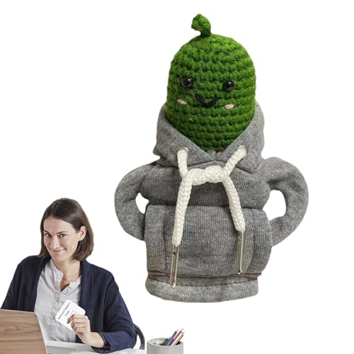 Aibyks Häkelgurke, Emotionale Unterstützung häkeln - Gurke Gehäkelter Kapuzenpullover Positive Pickle Plüsch - Gestrickte Gurkenpuppe mit Karte, emotional unterstützender Plüsch für Partydekorationen von Aibyks