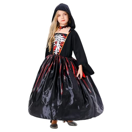 Aibyks Halloween-Hexen-Outfit, Mädchen-Hexe-Cosplay-Kostüm, Halloween-Hexenkleid für Mädchen in Cape-Form, Hexenkleid für Kinder im Alter von 5–14 Jahren von Aibyks